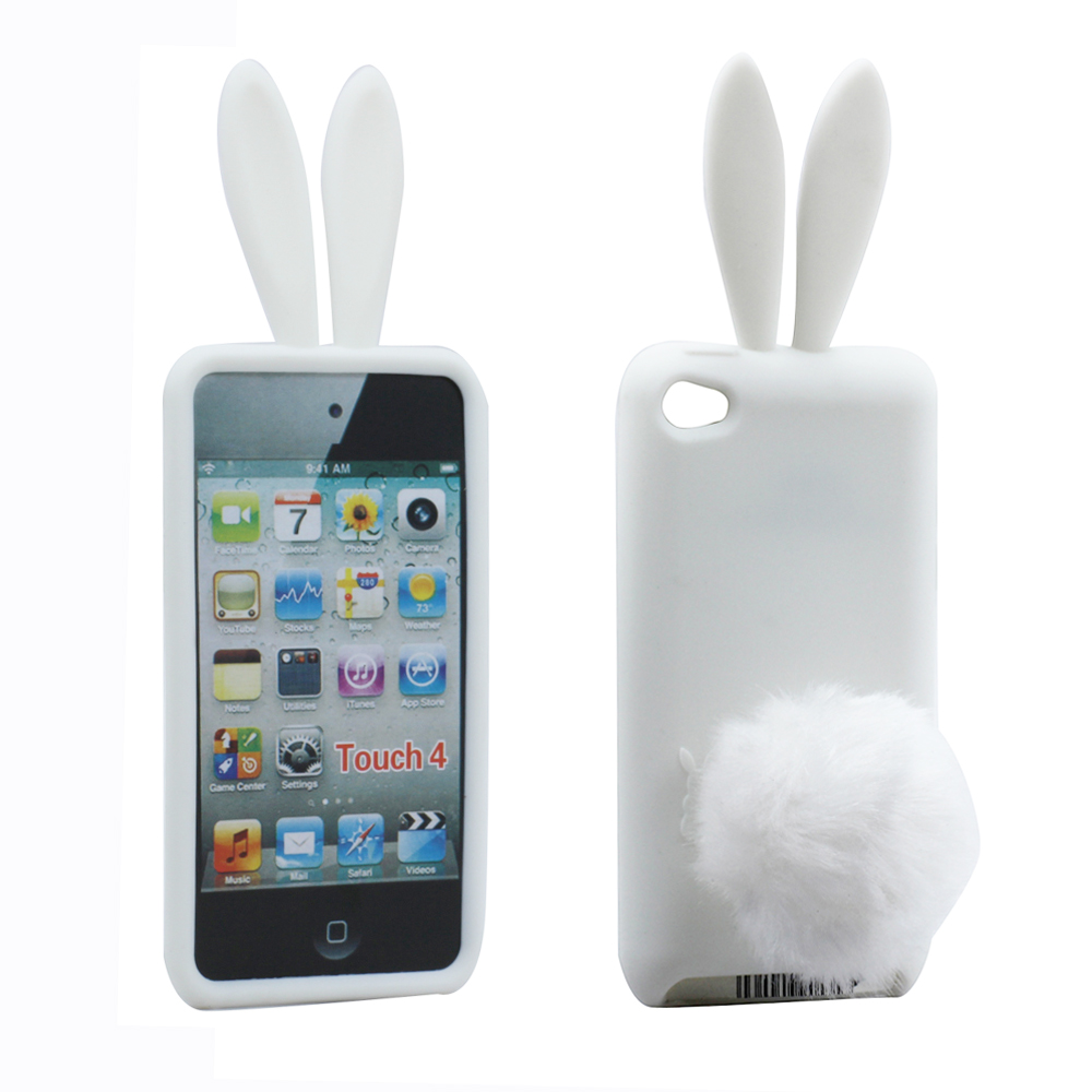 Wholesale iPod Touch 4 3D Bunny Case with Stand Up Tail (White)